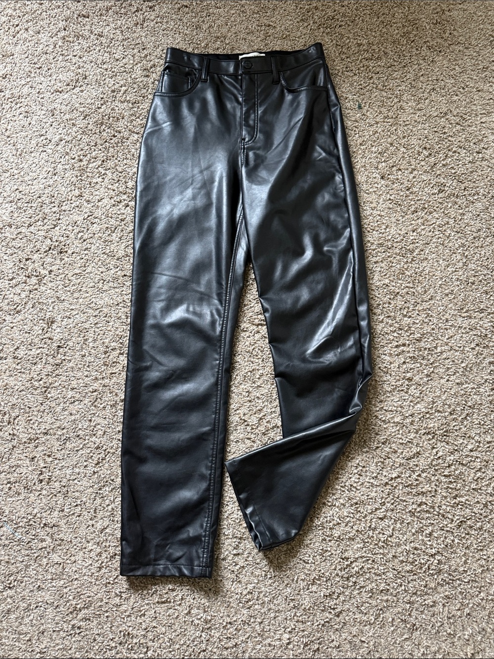 Abercrombie & Fitch Black 90s Straight High Rise Faux Leather Straight-Leg Pants